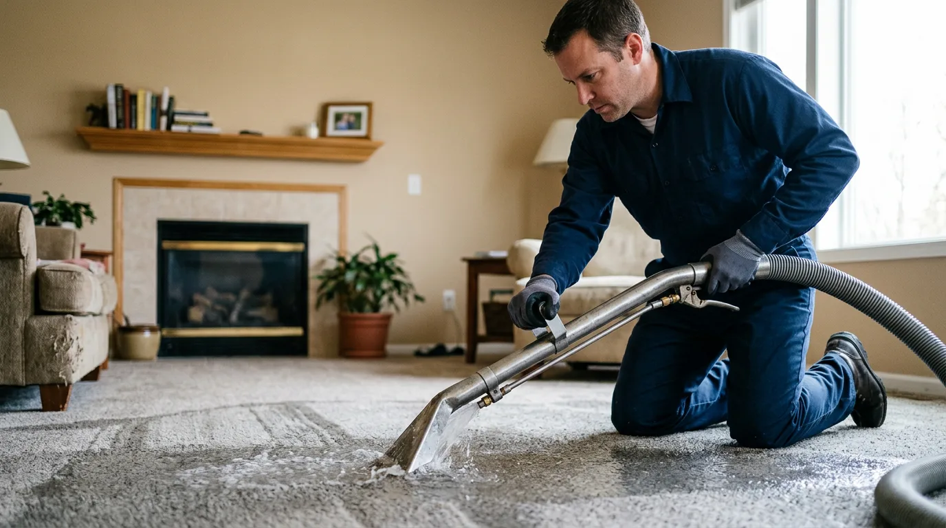 Water damage restoration technician working near Alexandria Bay, NY